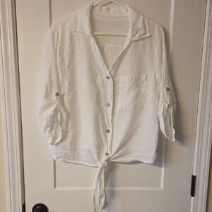 White Button-Down Linen Shirt